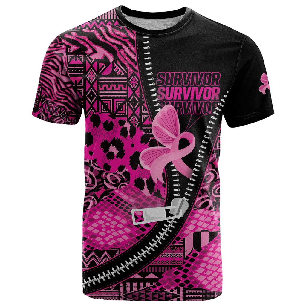 Pink Ribbon Animals Skin African Mixed T-Shirt Zipper Stylized Graphic Tee