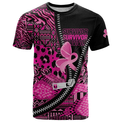 Pink Ribbon Animals Skin African Mixed T-Shirt Zipper Stylized Graphic Tee