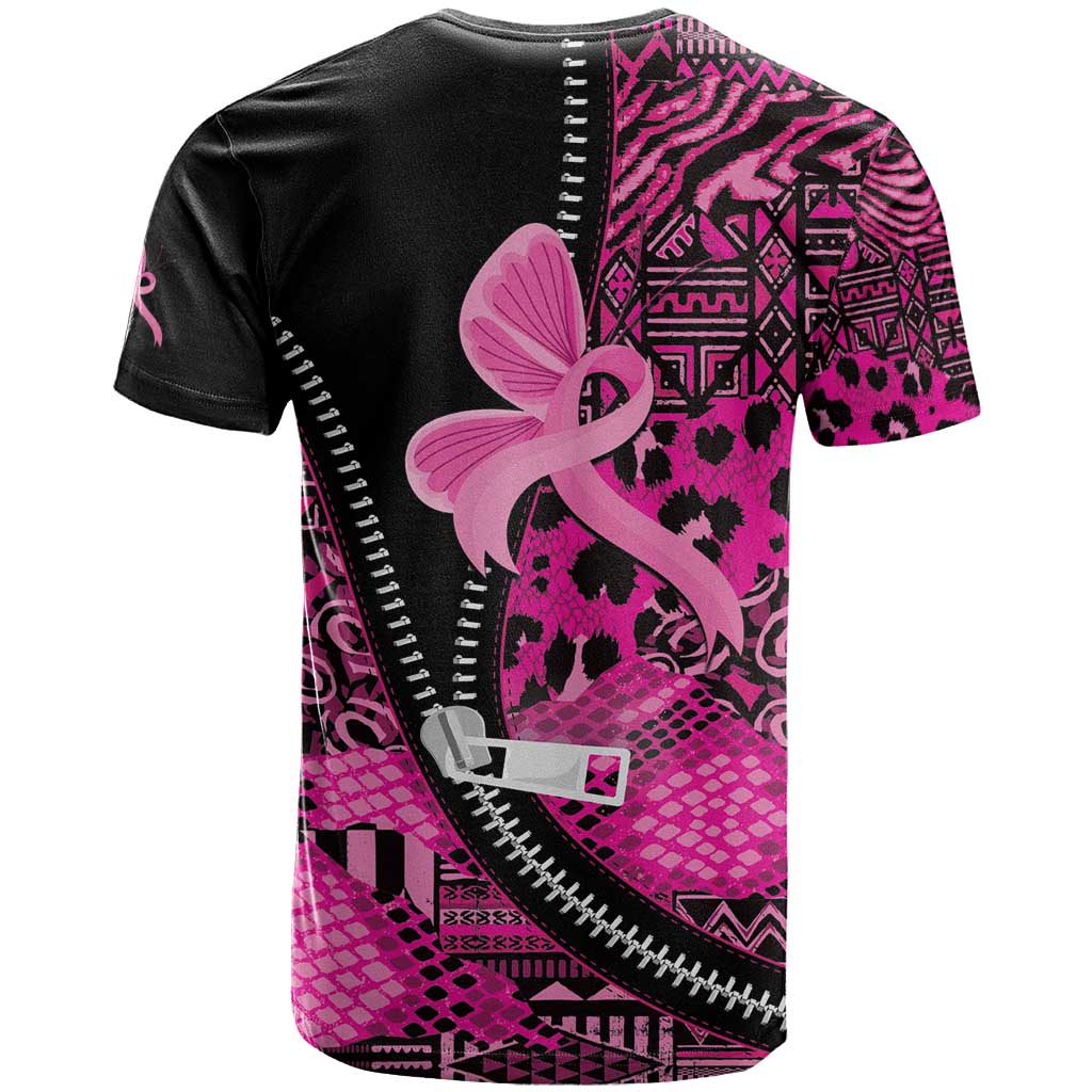 Pink Ribbon Animals Skin African Mixed T-Shirt Zipper Stylized Graphic Tee