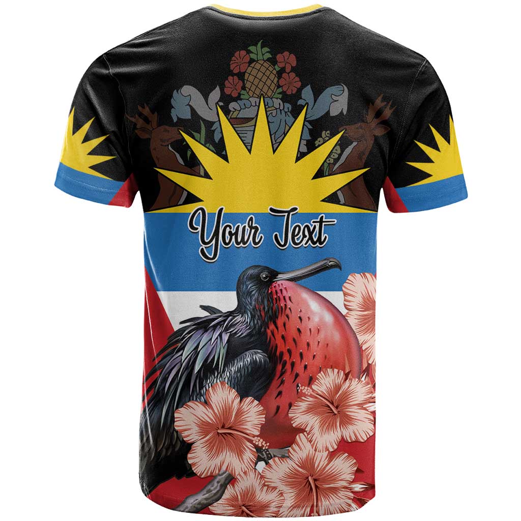 Personalized Antigua and Barbuda T-Shirt Magnificent Frigatebird Hibiscus Graphic Tee