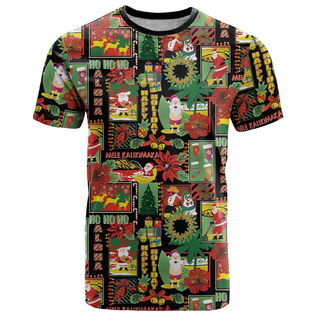Hawaiian Santa Christmas Pattern T-Shirt Black Version Graphic Tee