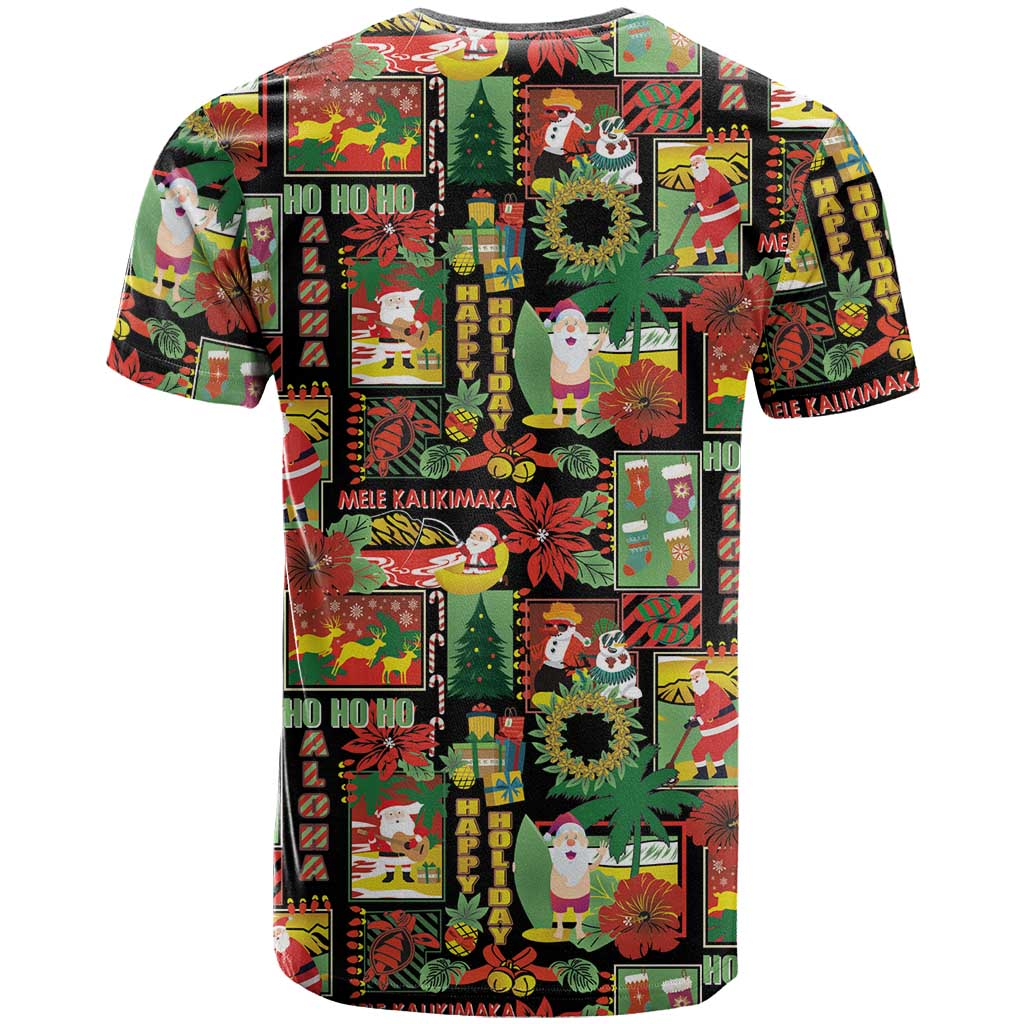 Hawaiian Santa Christmas Pattern T-Shirt Black Version Graphic Tee