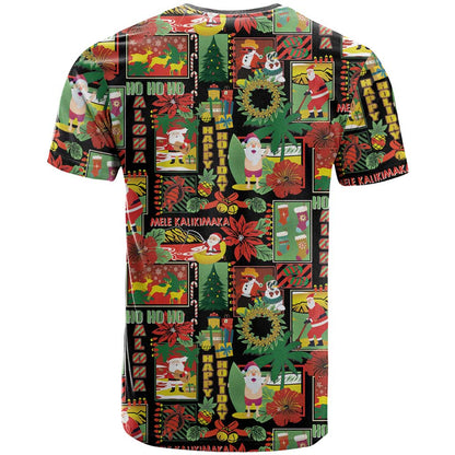 Hawaiian Santa Christmas Pattern T-Shirt Black Version Graphic Tee