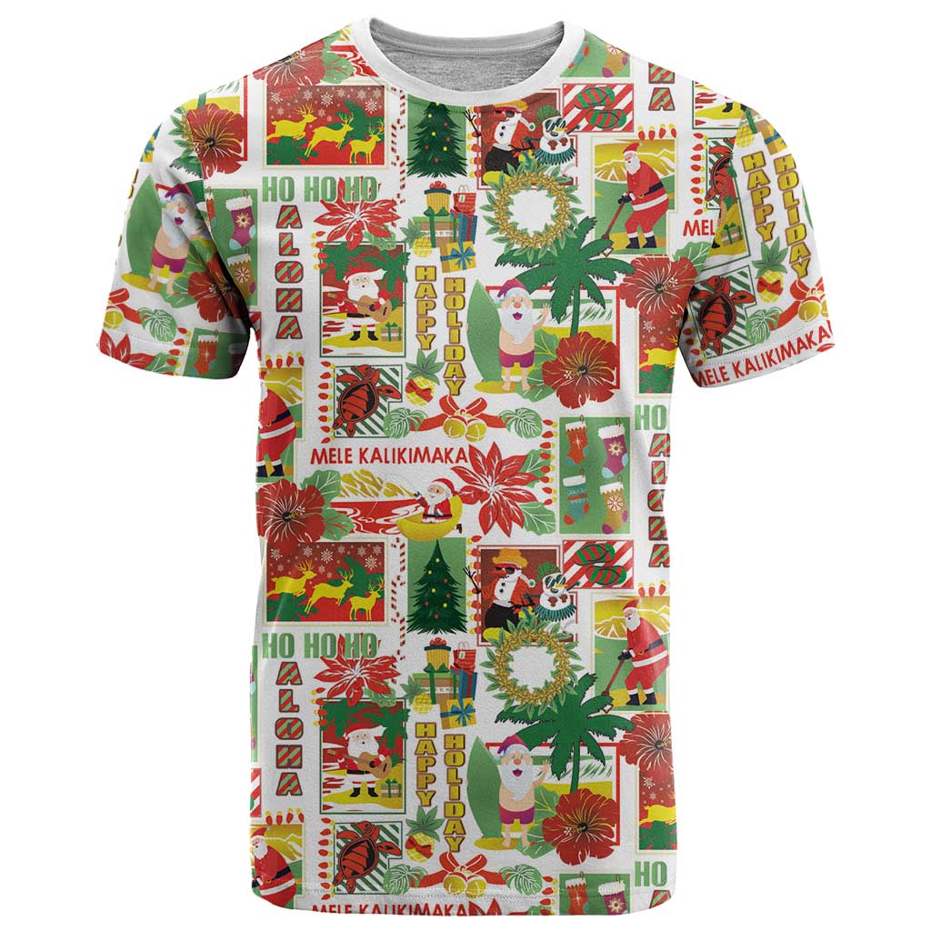 Hawaiian Santa Christmas Pattern T-Shirt White Version Graphic Tee