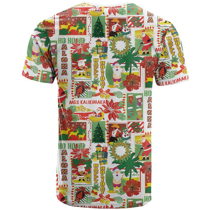 Hawaiian Santa Christmas Pattern T-Shirt White Version Graphic Tee