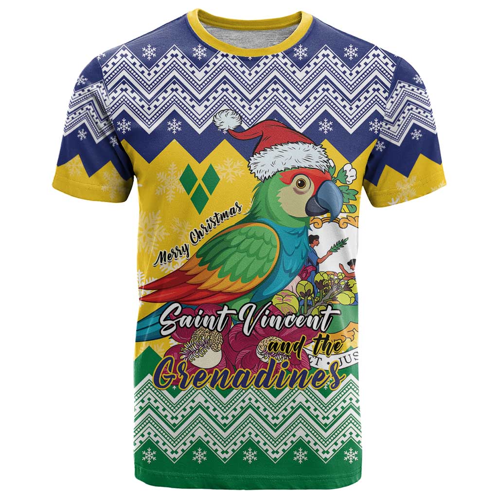 Personalized Saint Vincent and the Grenadines Christmas T-Shirt Santa Vincent Parrot Graphic Tee