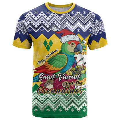 Personalized Saint Vincent and the Grenadines Christmas T-Shirt Santa Vincent Parrot Graphic Tee