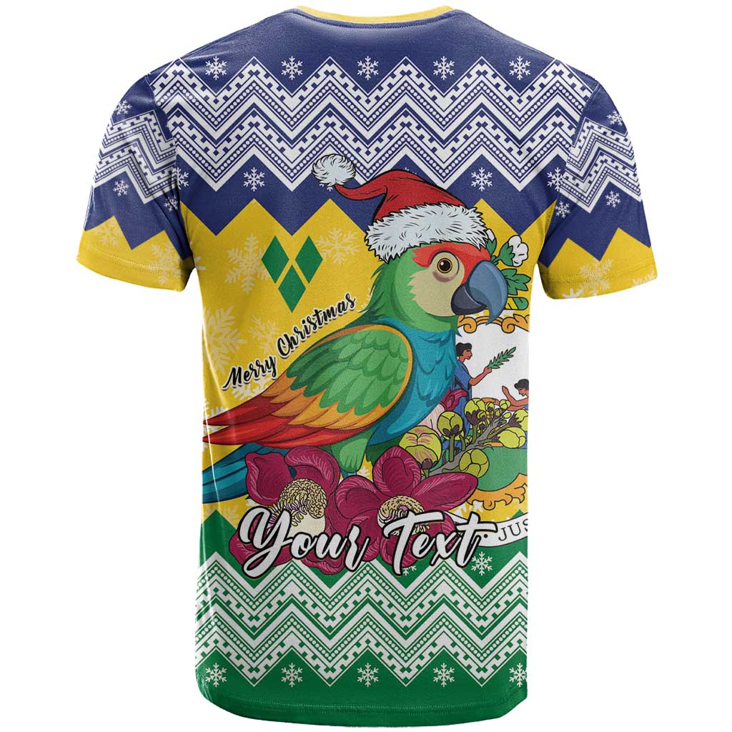 Personalized Saint Vincent and the Grenadines Christmas T-Shirt Santa Vincent Parrot Graphic Tee