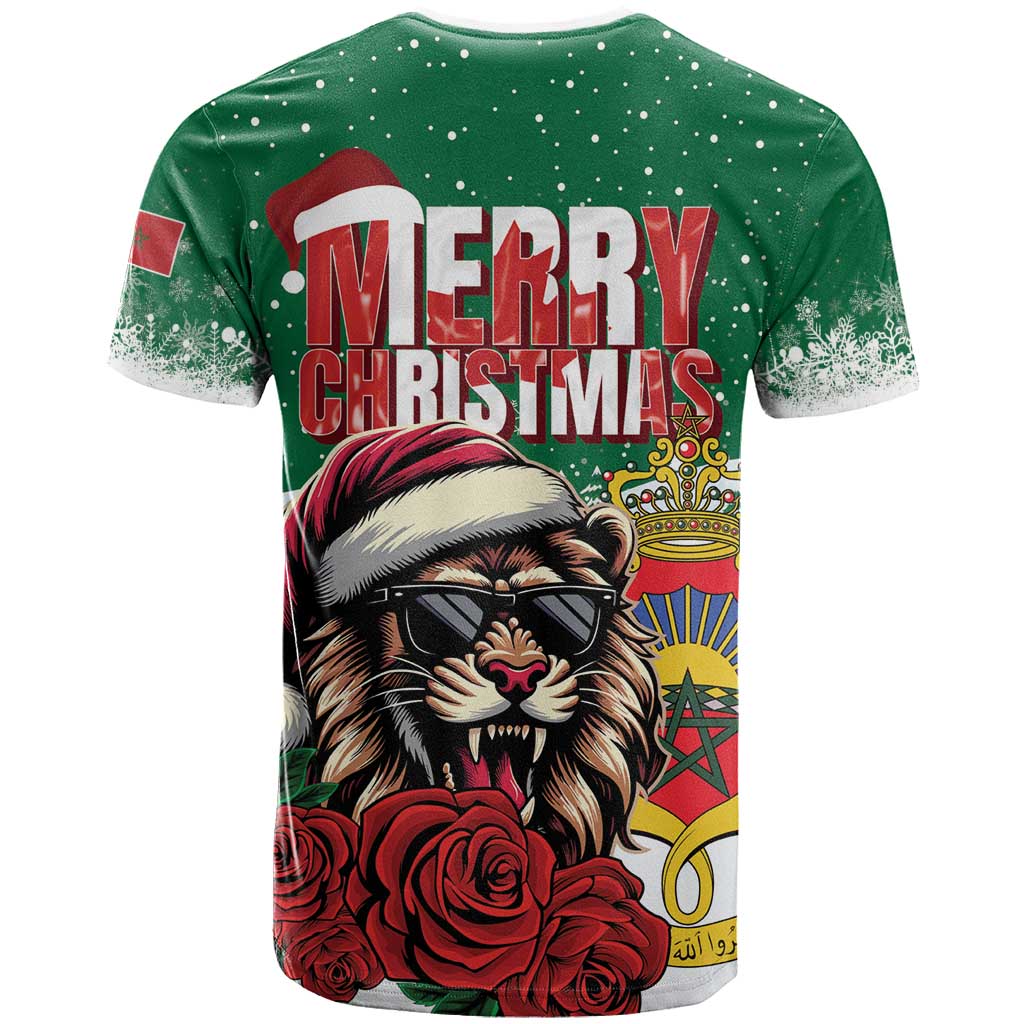 Morocco Christmas T-Shirt Santa Lion With Rose Xmas Vibe Graphic Tee