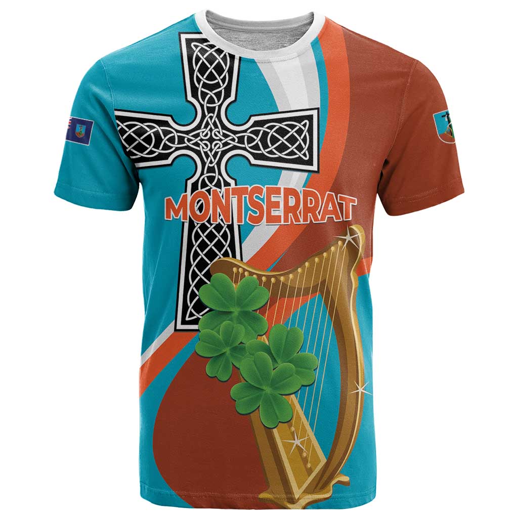 Personalised Montserrat T-Shirt Gold Harp And Black Cross Graphic Tee