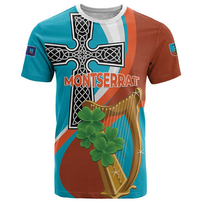 Personalised Montserrat T-Shirt Gold Harp And Black Cross Graphic Tee