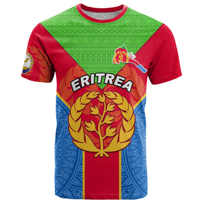 Eritrea T-Shirt Eritrean Emblem Flag Mix African Pattern Graphic Tee