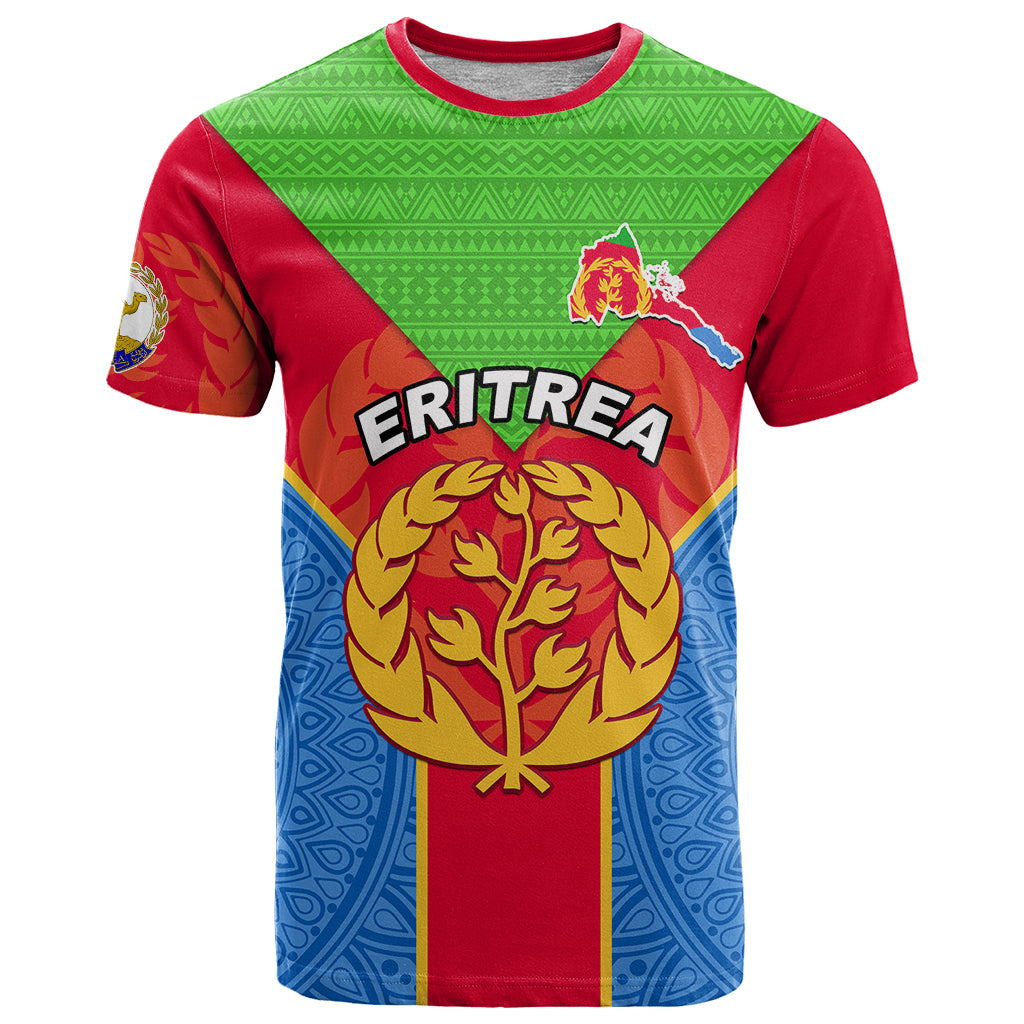 Custom Eritrea T-Shirt Eritrean Emblem Flag Mix African Pattern Graphic Tee
