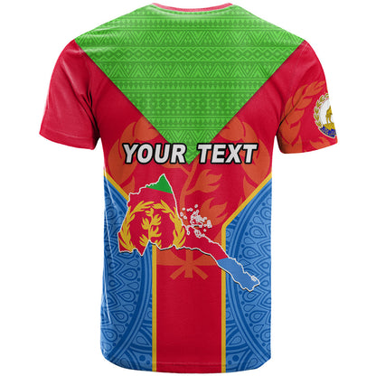 Custom Eritrea T-Shirt Eritrean Emblem Flag Mix African Pattern Graphic Tee