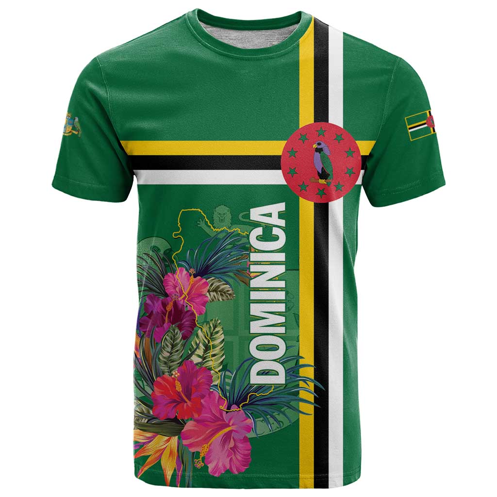 Personalized Dominica T-Shirt Waitukubuli Tropical Flower Graphic Tee
