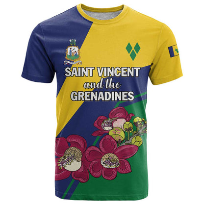 Personalized Saint Vincent and the Grenadines T-Shirt Pax et Justitia Cannonball Flower Graphic Tee