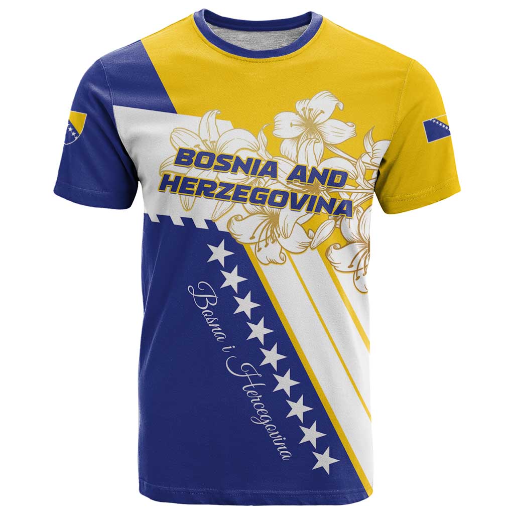 Personalized Bosnia and Herzegovina T-Shirt Stars With Golden Lily Graphic Tee