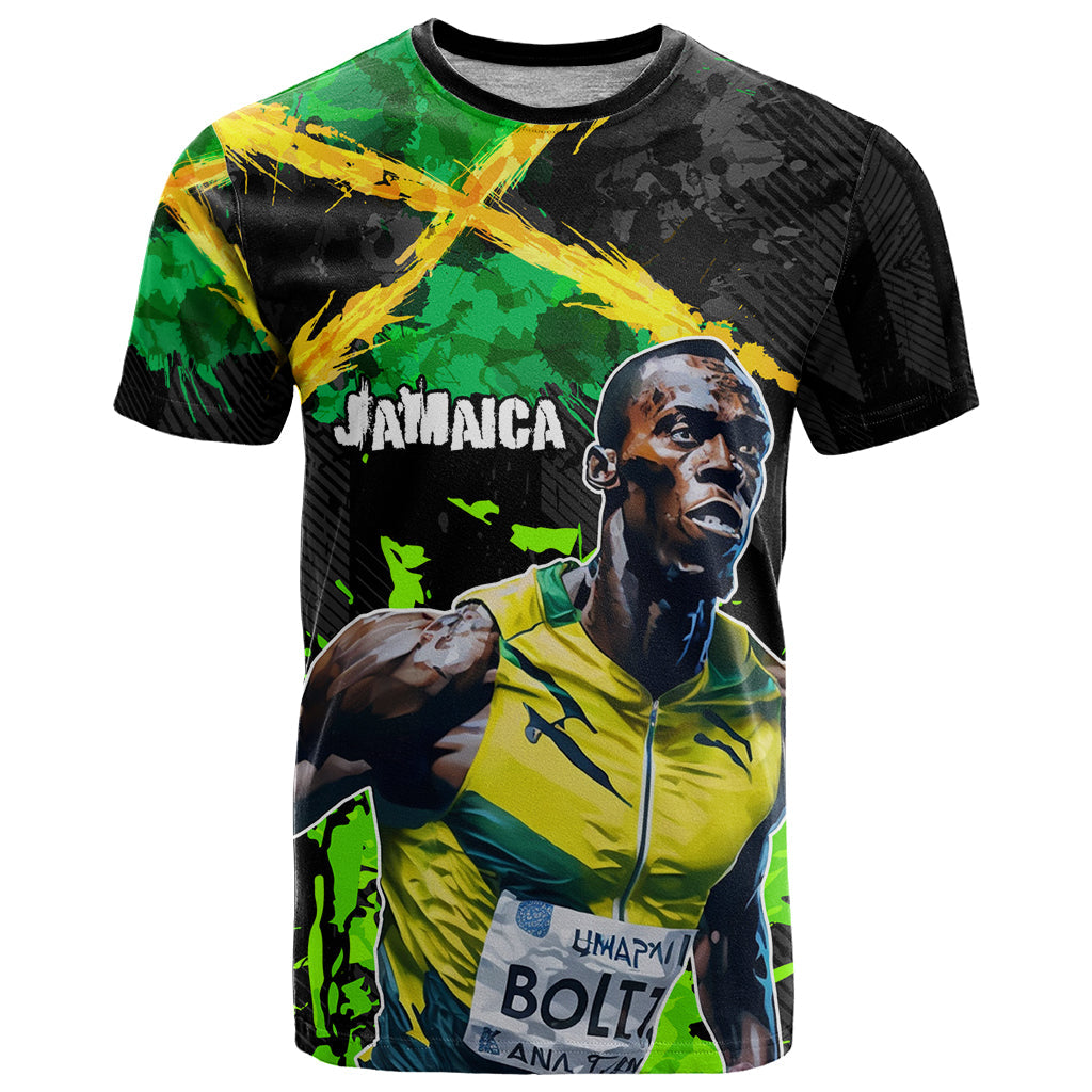 Jamaica Lightning Bolt T-Shirt Proud of Jumieka Splash Style Black Color Graphic Tee