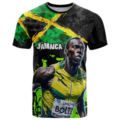 Jamaica Lightning Bolt T-Shirt Proud of Jumieka Splash Style Black Color Graphic Tee