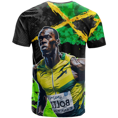 Jamaica Lightning Bolt T-Shirt Proud of Jumieka Splash Style Black Color Graphic Tee