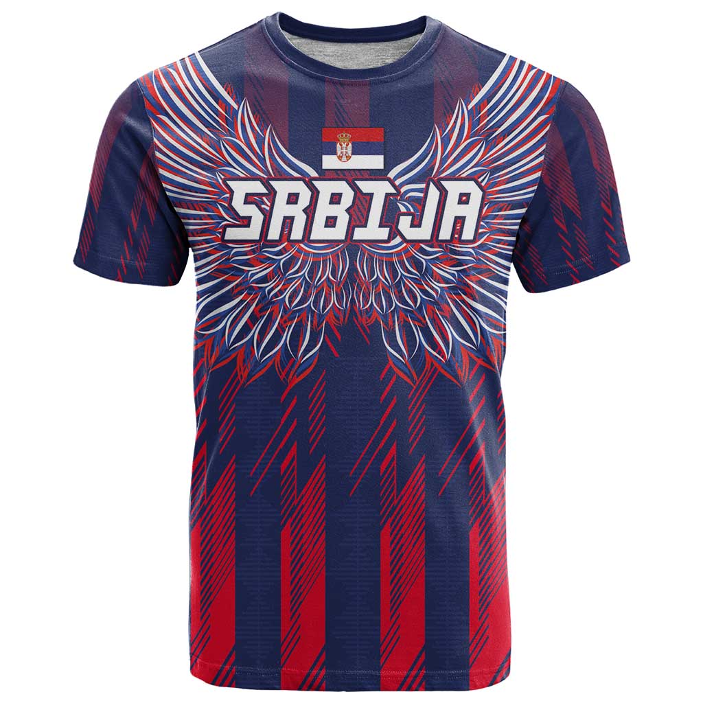 Custom Serbia Sport Fan Jersey T-Shirt Eagle Wings with Sporty Stripes Style Graphic Tee