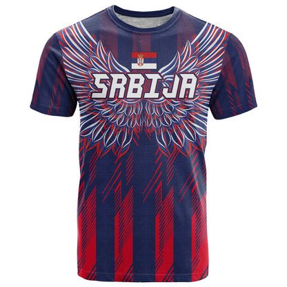 Custom Serbia Sport Fan Jersey T-Shirt Eagle Wings with Sporty Stripes Style Graphic Tee