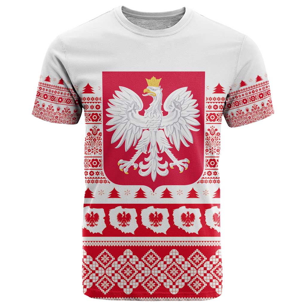 Polish Christmas T-Shirt - Poland Emblem and Lachy Sadeckie Pattern Graphic Tee