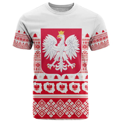 Polish Christmas T-Shirt - Poland Emblem and Lachy Sadeckie Pattern Graphic Tee