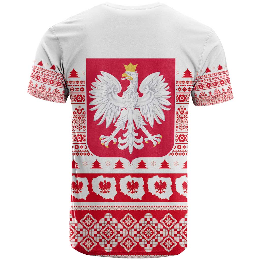 Polish Christmas T-Shirt - Poland Emblem and Lachy Sadeckie Pattern Graphic Tee
