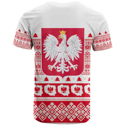 Polish Christmas T-Shirt - Poland Emblem and Lachy Sadeckie Pattern Graphic Tee