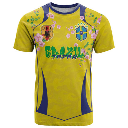 Custom Brazil Mashup Japan Football Cultural T-Shirt Graphic Tee