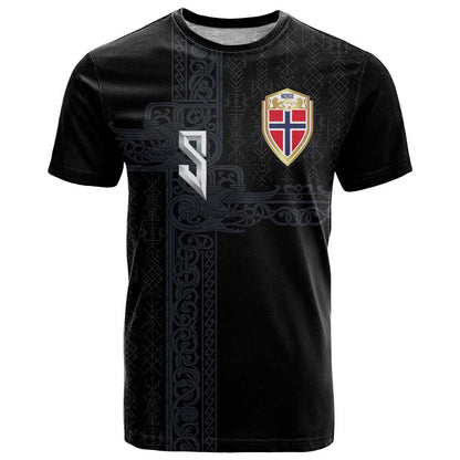 Custom Norwegian Football T-Shirt Norse Inspired Black Color Graphic Tee