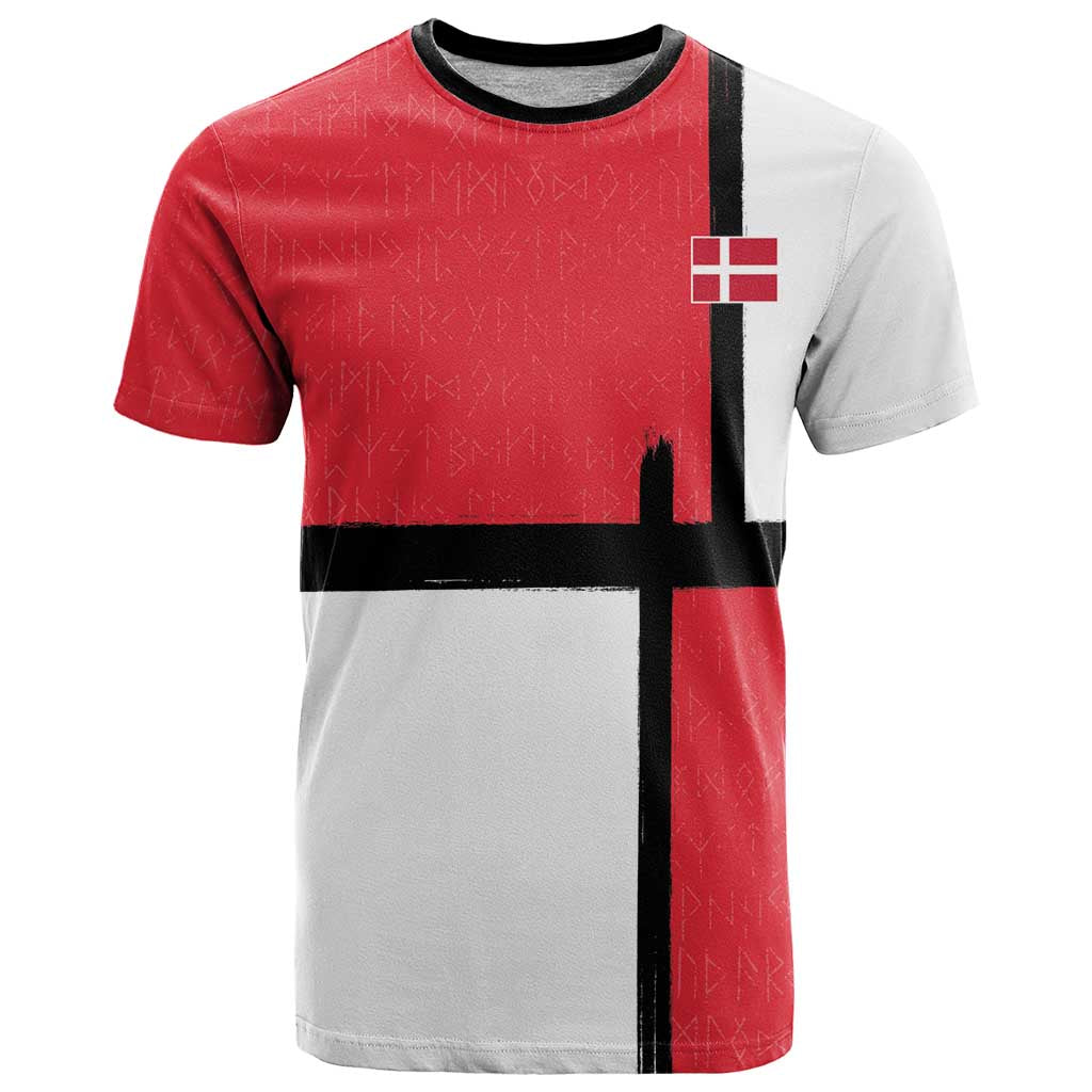 Custom Denmark Football T-Shirt White Grunge Line and Rune Inspired Sporty Style Graphic Tee