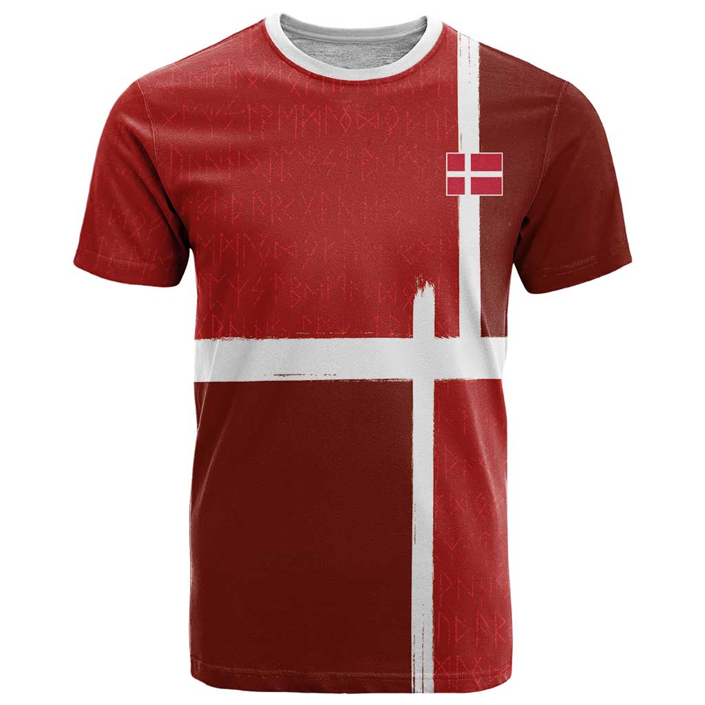 Custom Denmark Football T-Shirt Black Grunge Line and Rune Inspired Sporty Style Graphic Tee