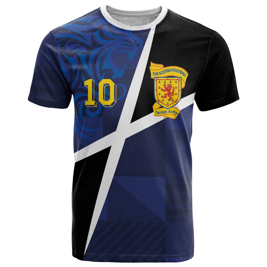 Custom Scottish Football T-Shirt Lion and Tartan Patchwork Pattern Graphic Tee