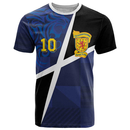 Custom Scottish Football T-Shirt Lion and Tartan Patchwork Pattern Graphic Tee