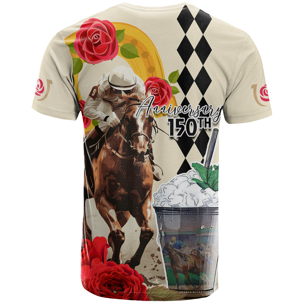Kentucky Horse Racing 150th Anniversary T-Shirt Mint Julep and Horseshoe Roses Graphic Tee