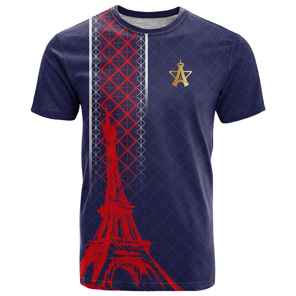 Custom Midnight Navy Football T-Shirt Paris Architectural Heritage Style Graphic Tee