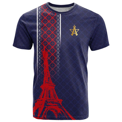 Custom Midnight Navy Football T-Shirt Paris Architectural Heritage Style Graphic Tee