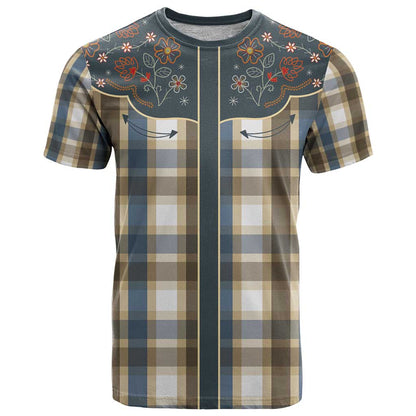 Vintage Western Flowers Yoke Shirt Style T-Shirt Gingham Graphic Tee