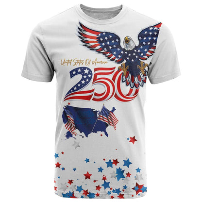 250 Years of American Freedom T-Shirt Flag Bald Eagle Map