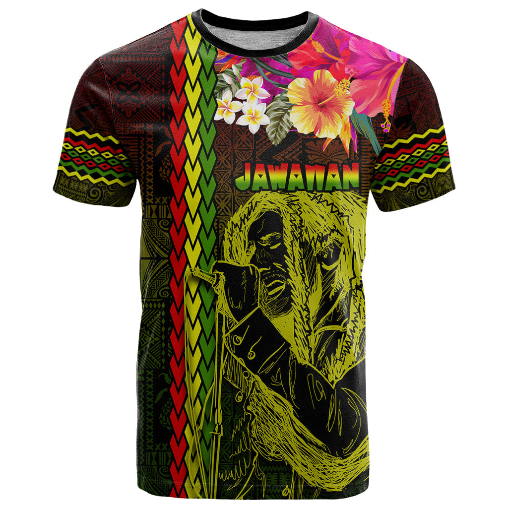 Hawaiian Reggae Music T-Shirt Jamaica Singer Tribal Polynesian and Hibiscus Graphic Tee