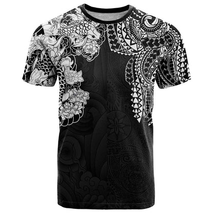 Japanese Irezumi and Hawaiian Polynesian Art Tattoo T-Shirt Black Color Graphic Tee