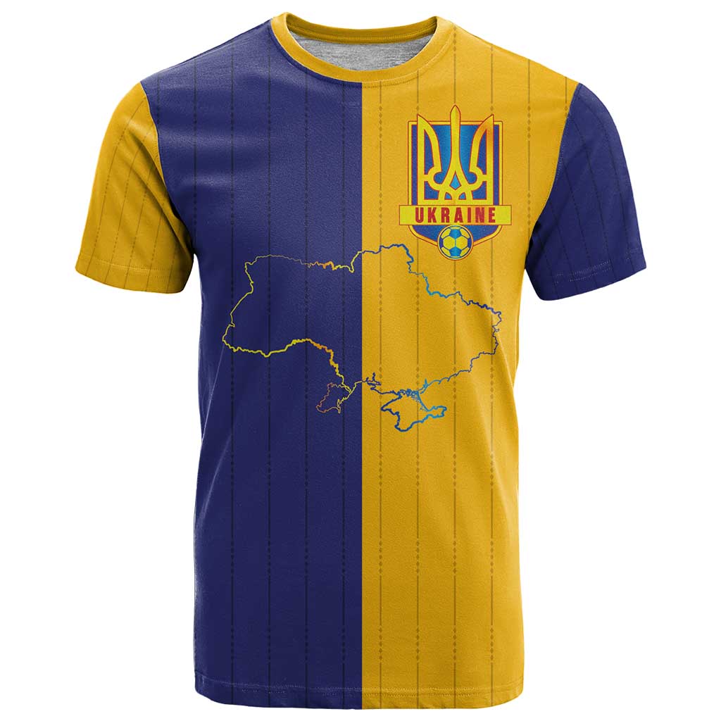 Custom Ukraine National Football T-Shirt The Blue and Yellow with Map Half Style Graphic Tee