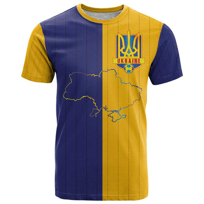 Custom Ukraine National Football T-Shirt The Blue and Yellow with Map Half Style Graphic Tee