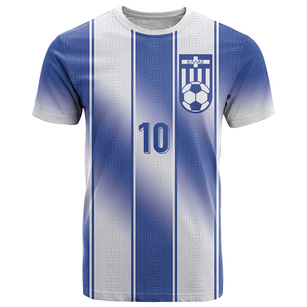 Custom Greece National Football T-Shirt Greek Key Inspired Geometry Graphic Tee