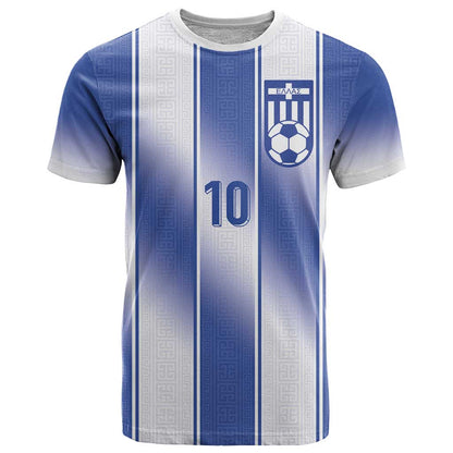 Custom Greece National Football T-Shirt Greek Key Inspired Geometry Graphic Tee