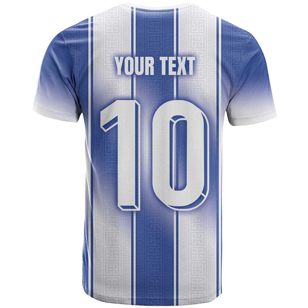 Custom Greece National Football T-Shirt Greek Key Inspired Geometry Graphic Tee
