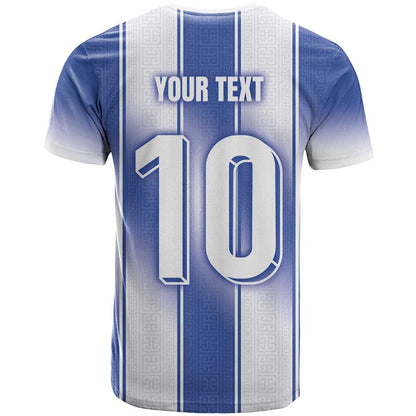Custom Greece National Football T-Shirt Greek Key Inspired Geometry Graphic Tee