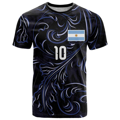 Custom Argentina Football T-Shirt Artistic Pattern-Paintings Inspired Black Color Graphic Tee